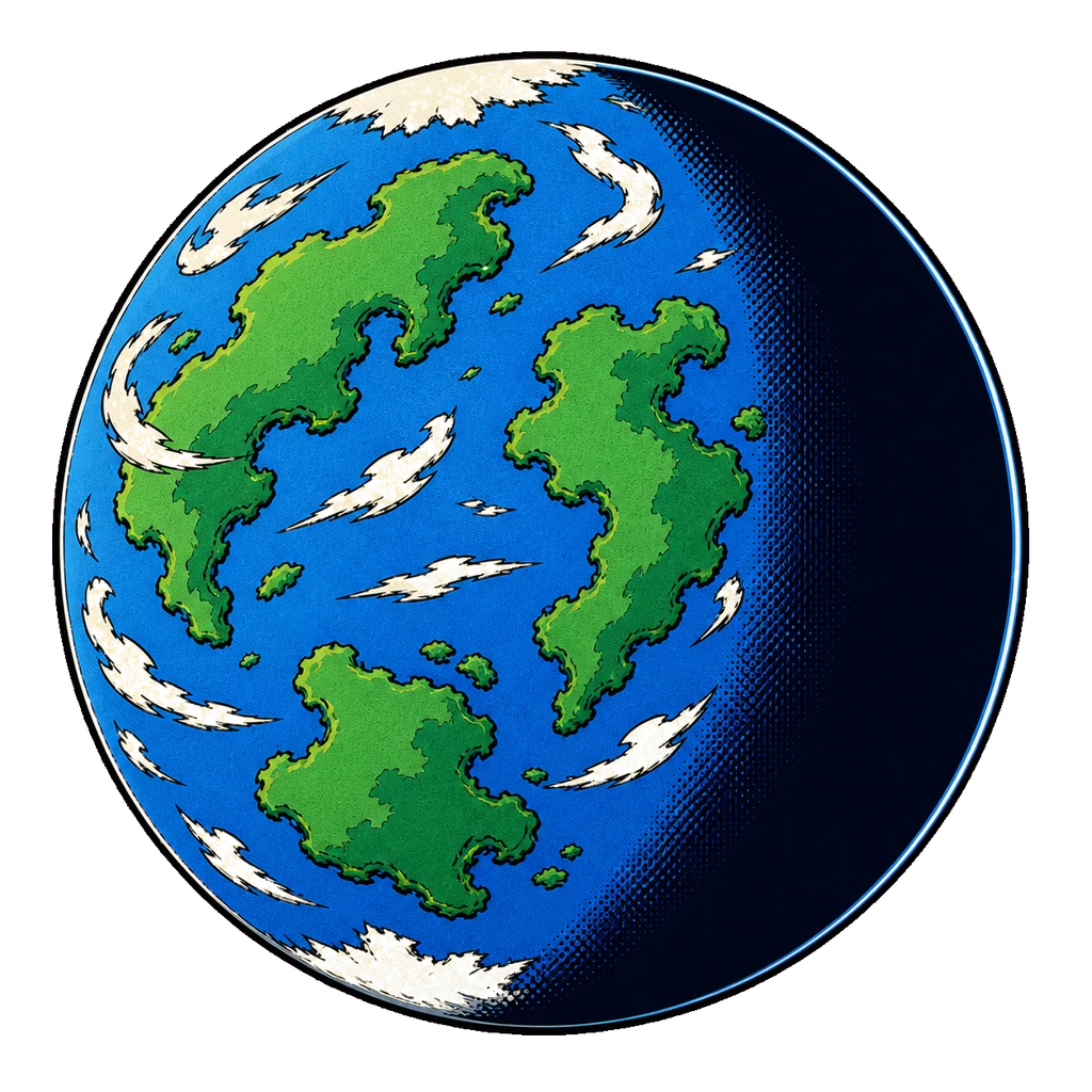 Terran world concept render — green continents under cloud.