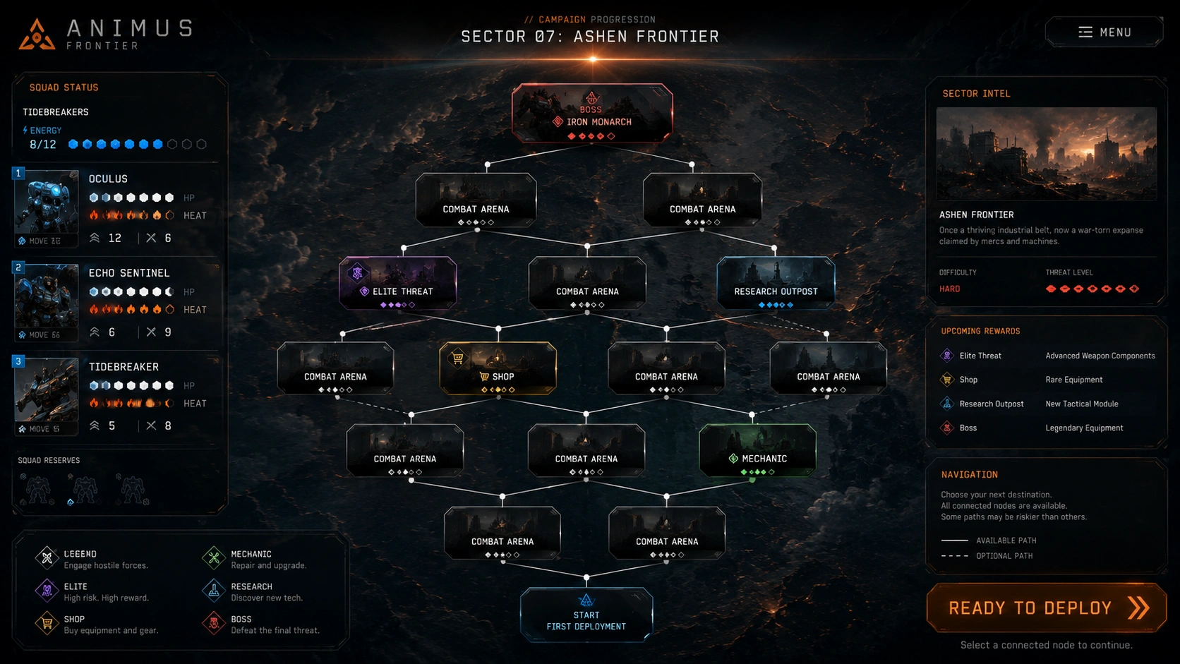 Run-map / next-mission selection screen.