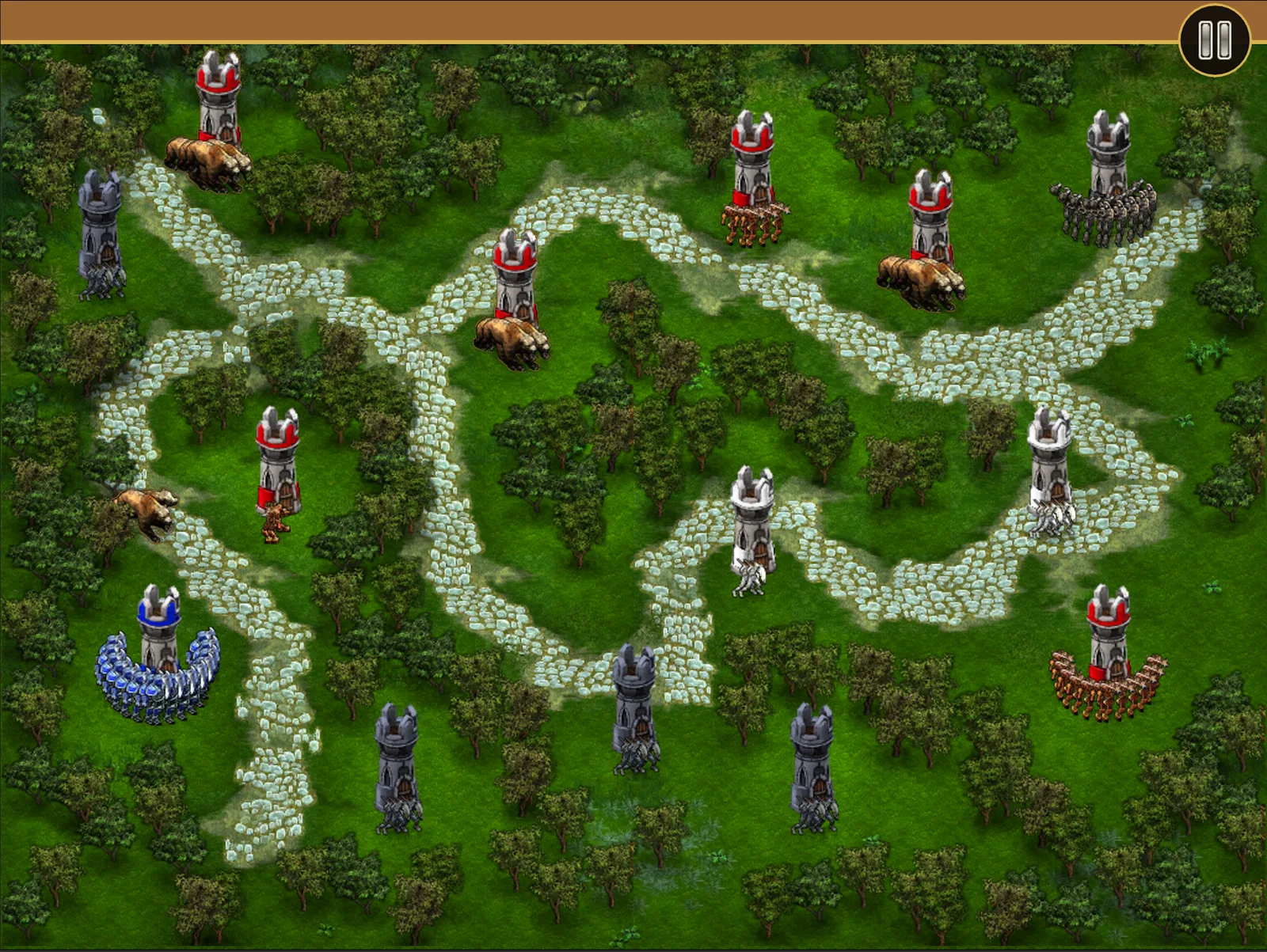 Bears loose on a maze map of stone paths and towers.